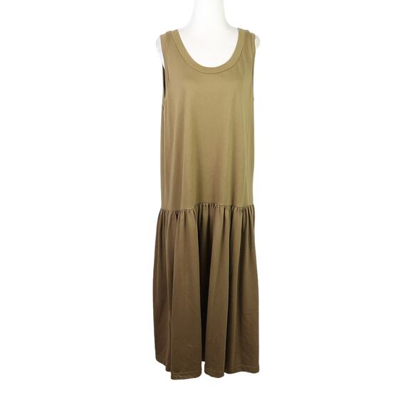 Vintage 90s Just My Style olive green drop waist tank midi dress 1X - Picture 1 of 6